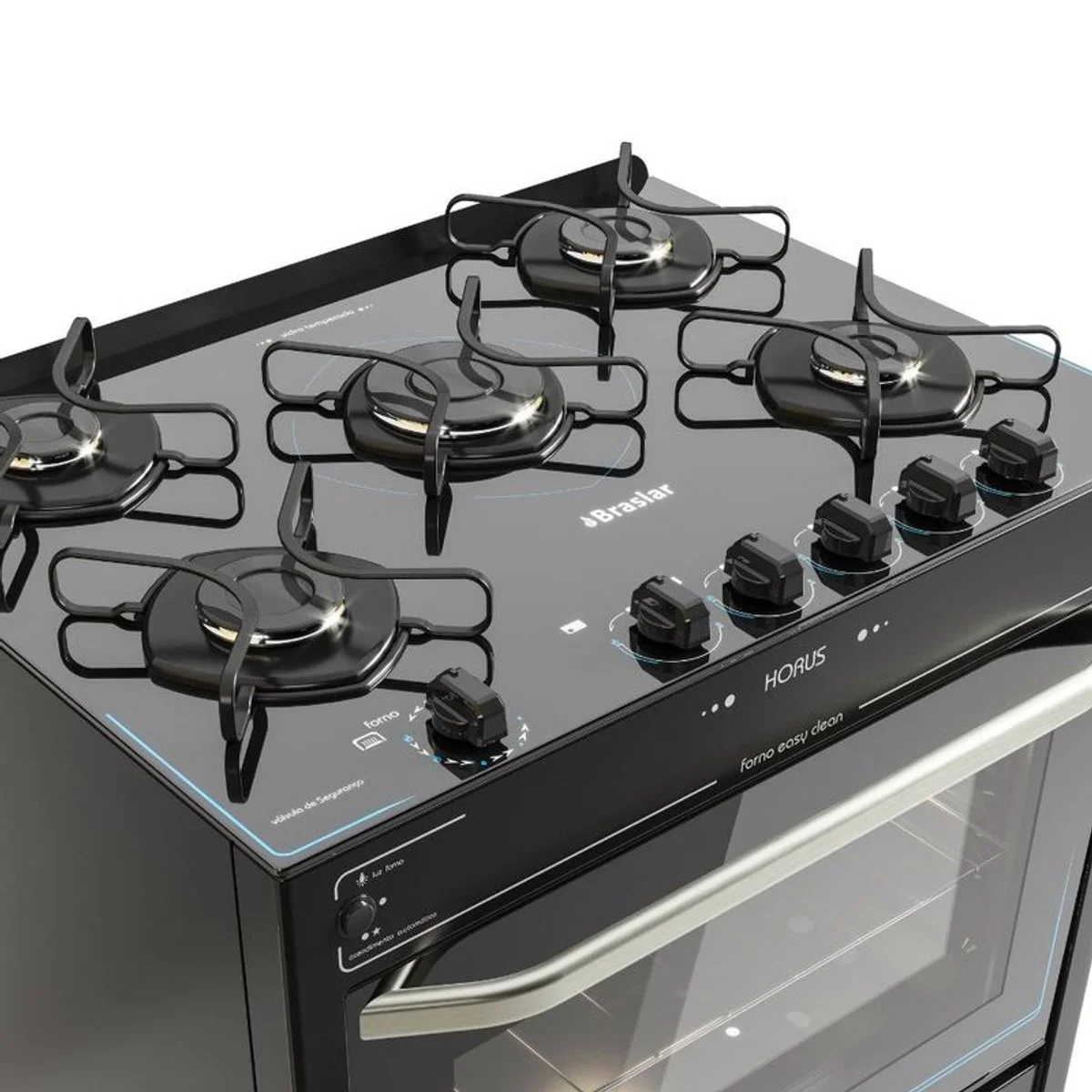 Fogão Braslar Horus Top Control 5 Bocas Mesa de Vidro Preto Automático - AP / MT