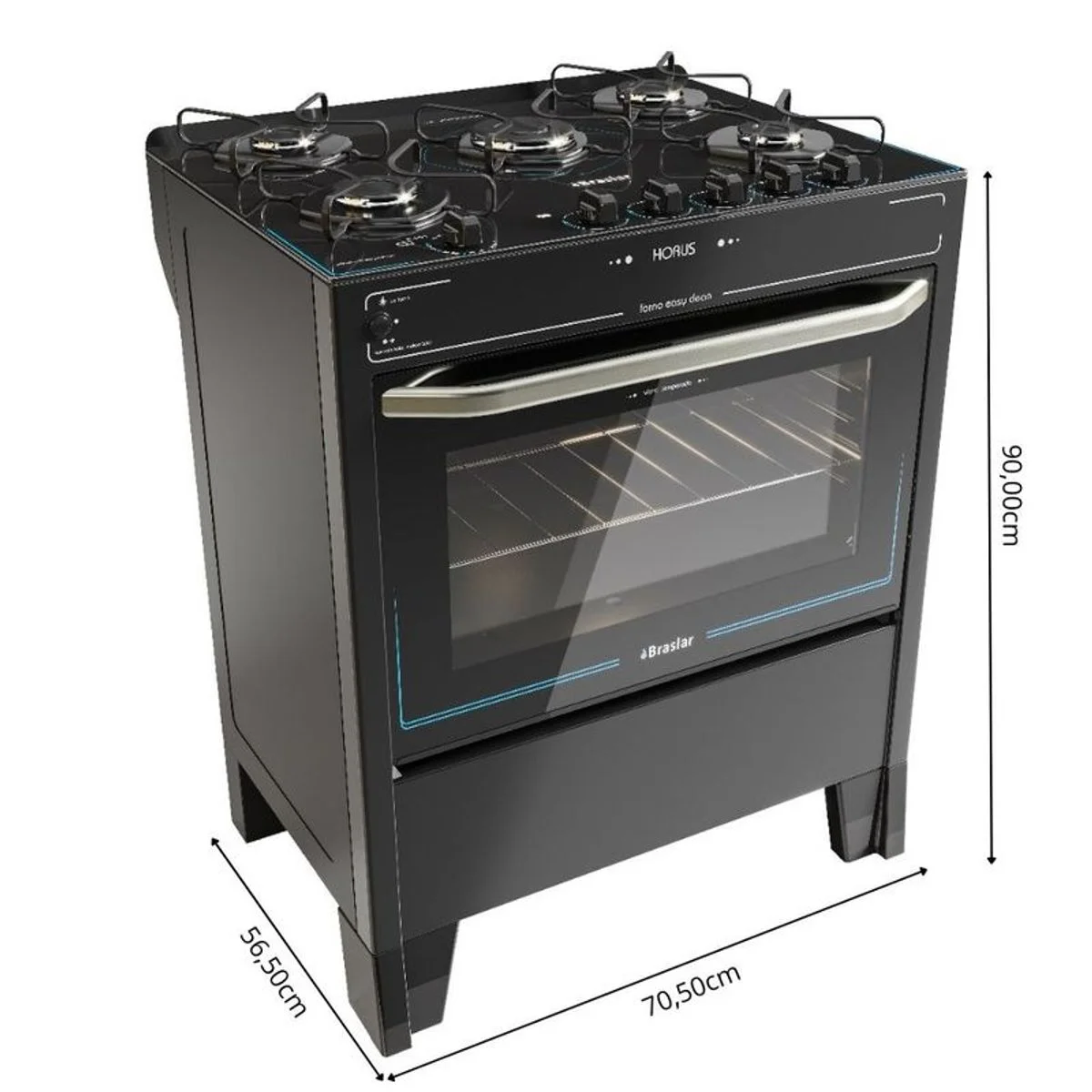 Fogão Braslar Horus Top Control 5 Bocas Mesa de Vidro Preto Automático - AP / MT