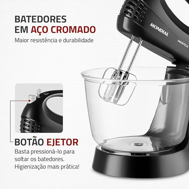 Batedeira Elétrica Mondial 400W Preta 127V AP/MT