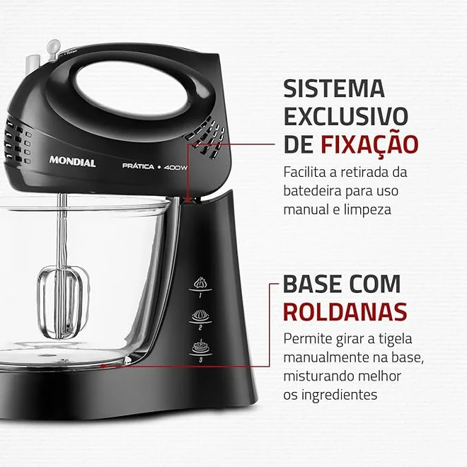 Batedeira Elétrica Mondial 400W Preta 127V AP/MT
