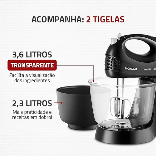 Batedeira Elétrica Mondial 400W Preta 127V AP/MT