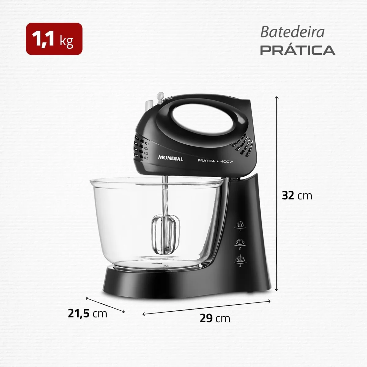 Batedeira Elétrica Mondial 400W Preta 127V AP/MT