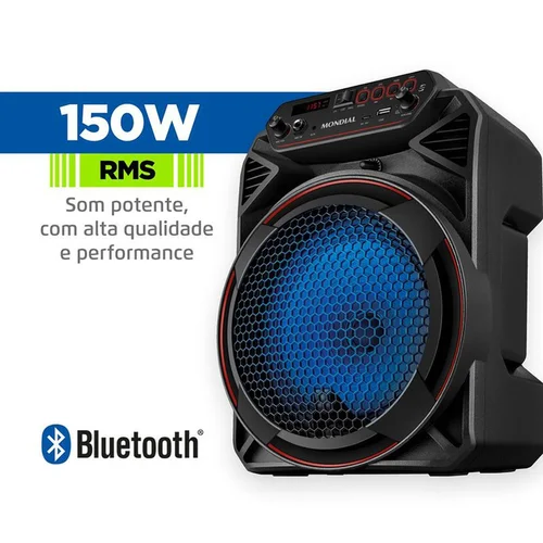 Caixa Amplificada Mondial Connect Party Plus CM-150 150W RMS Bivolt Bluetooth AP/MT