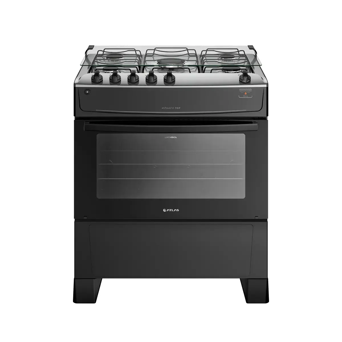 Fogão Atlas Mônaco Top 5 Bocas Preto Mesa Inox Bivolt AP/MT