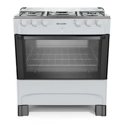 Fogão Mueller MFI5BB 5 Bocas Branco Mesa de Inox Forno 81,6L Acendimento Automático AP/MT