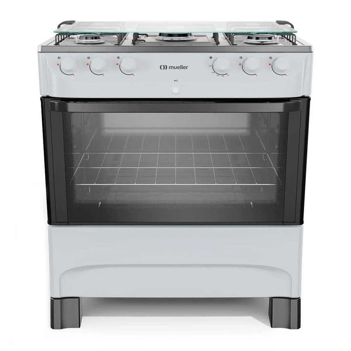 Fogão Mueller MFI5BB 5 Bocas Branco Mesa de Inox Forno 81,6L Acendimento Automático AP/MT