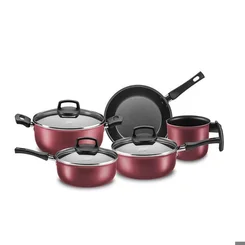 Conjunto de Panelas Safira MTA 5 Peças em Alumínio Antiaderente Cor Cereja AP/MT