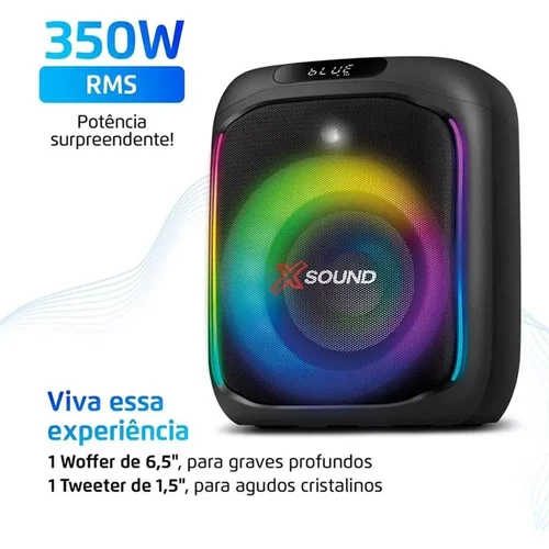Caixa de Som Amplificada Mondial Party Box PBX-350 350W Bluetooth 5.0 Bivolt AP/MT