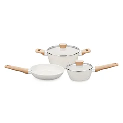 Conjunto de Panelas MTA Carmela Vanilla 3 Peças Alumínio Forjado com Revestimento Cerâmico Creme 8480 AP/MT