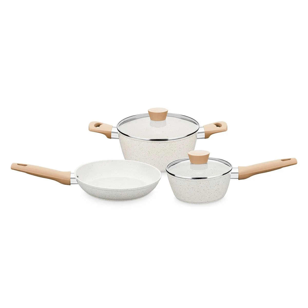 Conjunto de Panelas MTA Carmela Vanilla 3 Peças Alumínio Forjado com Revestimento Cerâmico Creme 8480 AP/MT