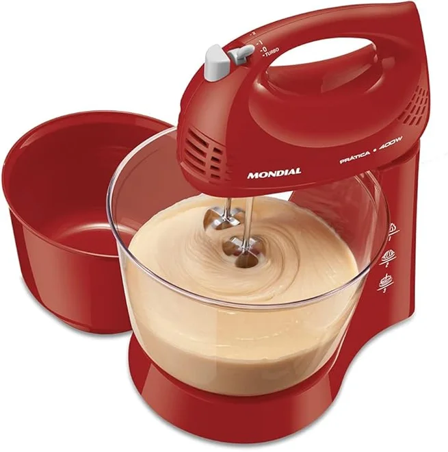 Batedeira Elétrica Mondial Pratic Due 400W Vermelha 127V AP/MT