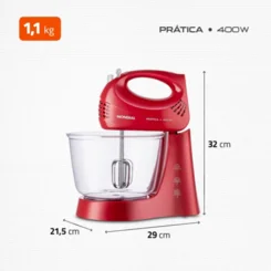 Batedeira Elétrica Mondial Pratic Due 400W Vermelha 127V AP/MT