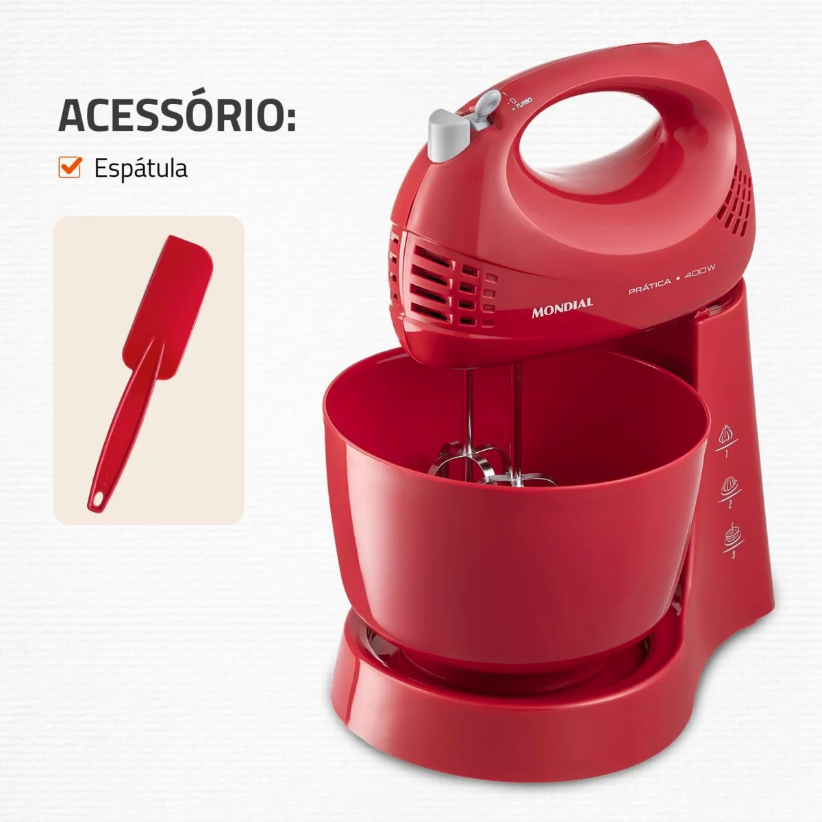 Batedeira Elétrica Mondial Pratic Due 400W Vermelha 127V AP/MT