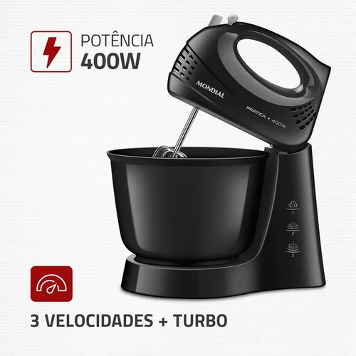 Batedeira Mondial Prática B-44-B 400W Preta 3,6L 127V - AP / MT