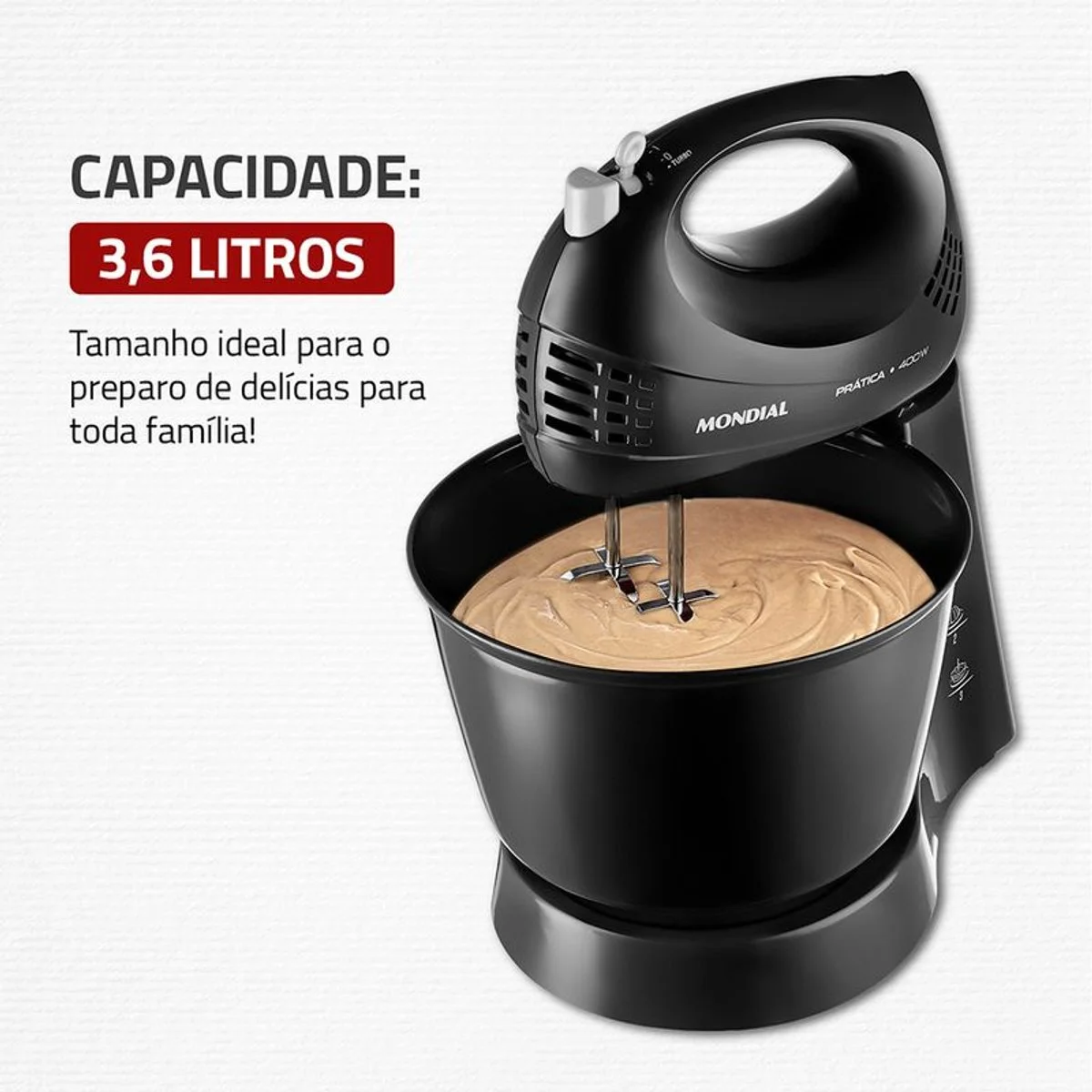 Batedeira Mondial Prática B-44-B 400W Preta 3,6L 127V - AP / MT