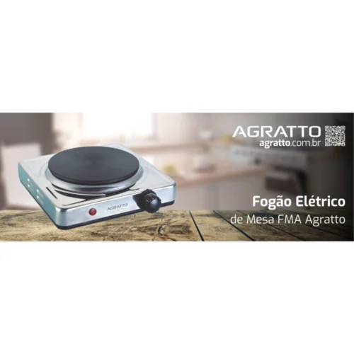 Fogão Elétrico de Mesa Agratto FMA-01 1 Boca 1500W Inox 127V AP/MT