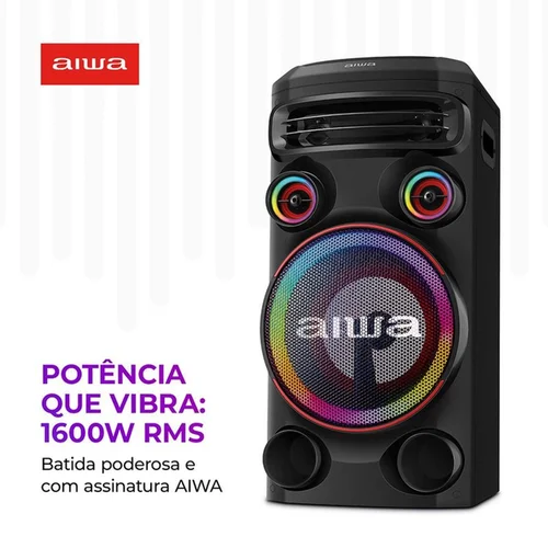 Caixa de Som Torre AIWA AWS-T1W-02 1600W Bluetooth RGB USB FM DJ Bivolt - AP / MT