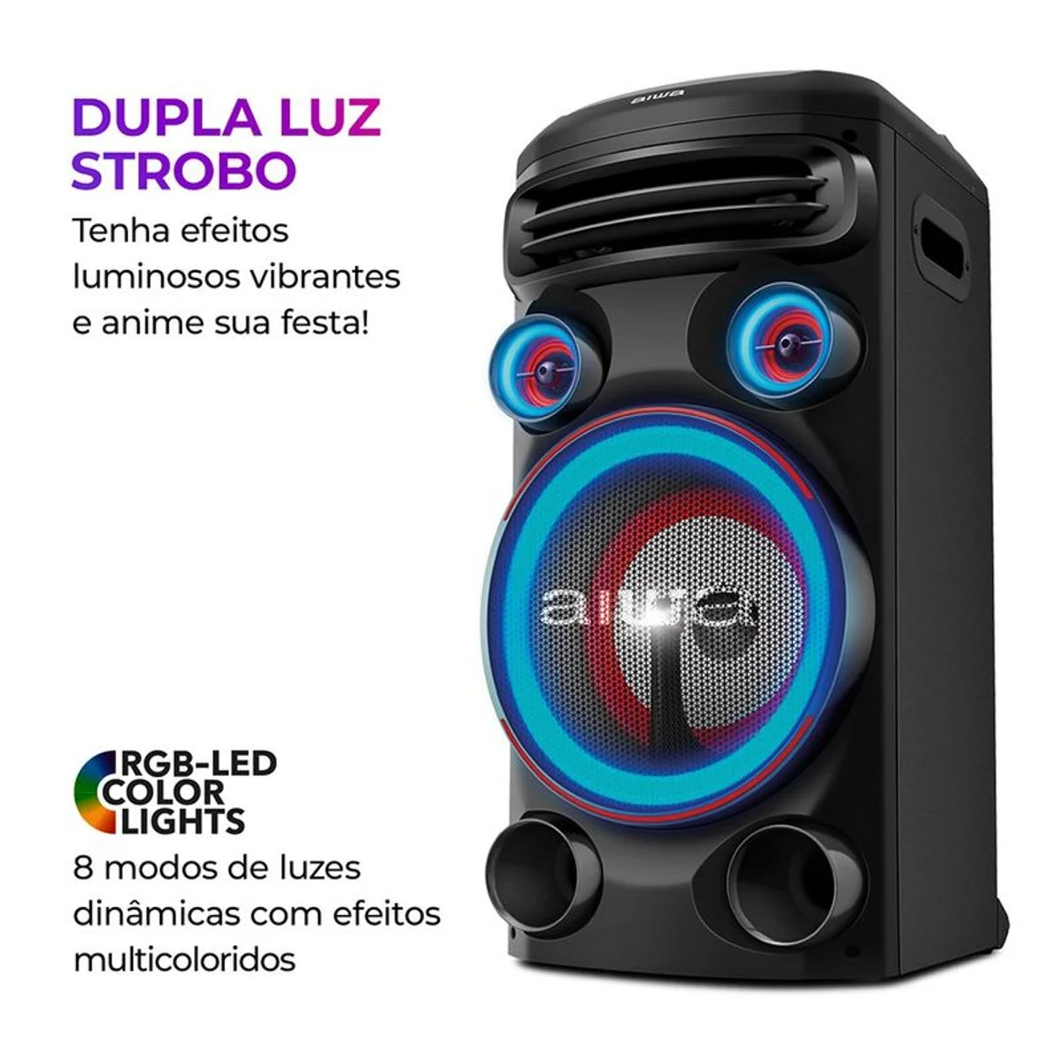 Caixa de Som Torre AIWA AWS-T1W-02 1600W Bluetooth RGB USB FM DJ Bivolt - AP / MT