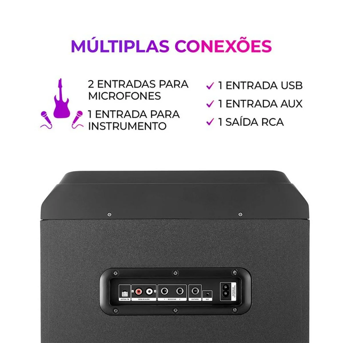 Caixa de Som Torre AIWA AWS-T1W-02 1600W Bluetooth RGB USB FM DJ Bivolt - AP / MT
