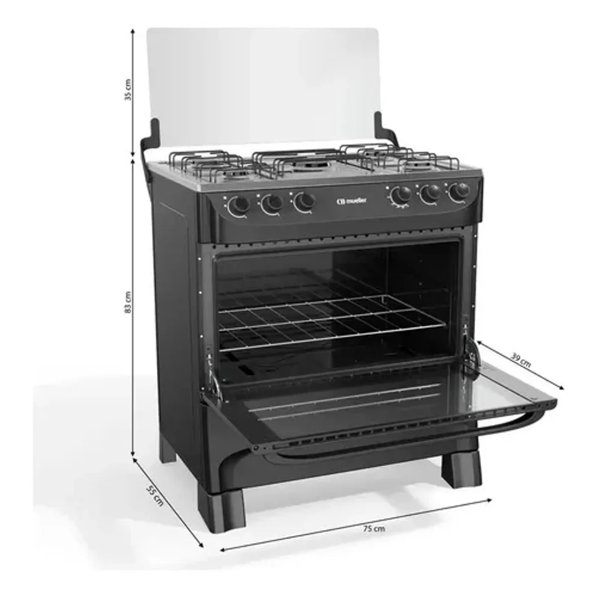 Fogão Mueller MFI5BA 5 Bocas Preto Fosco Acendimento Manual - AP / MT