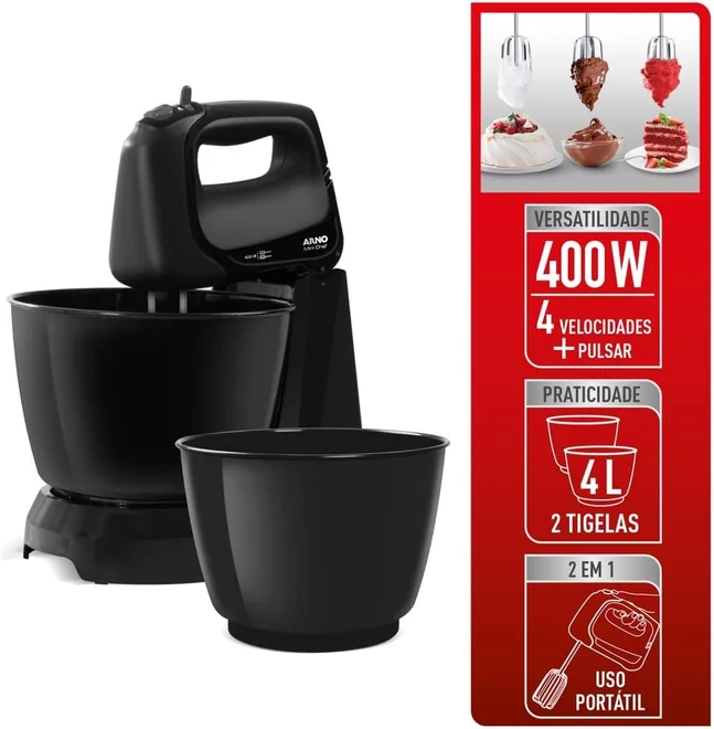 Batedeira Portátil Arno Mini Chef 400W Preta 127V AP/MT