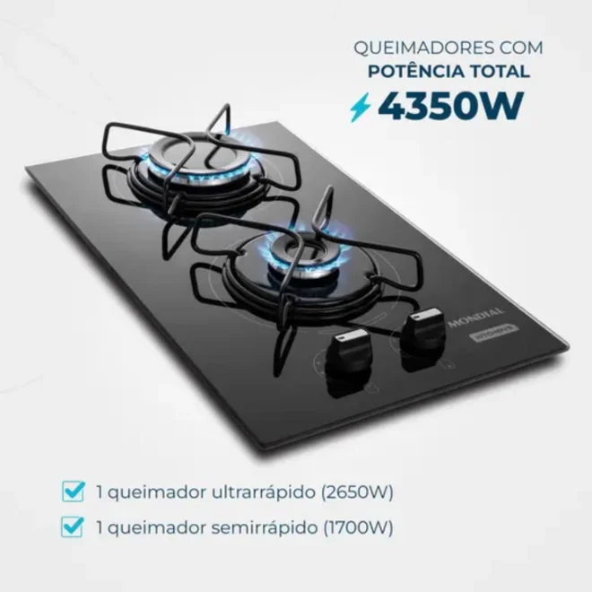 Cooktop a Gás 2 Bocas Mondial CTG-04 Preto Bivolt AP/MT