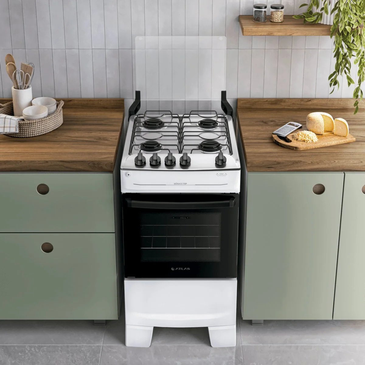 Fogão Atlas Mônaco Top 4 Bocas Branco Mesa Inox Bivolt - AP / MT