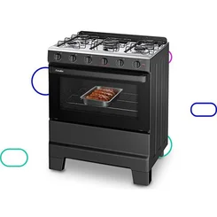 Fogão de Piso Esmaltec Ideal Pop F5ISP 5 Bocas Mesa Inox Preto AP/MT