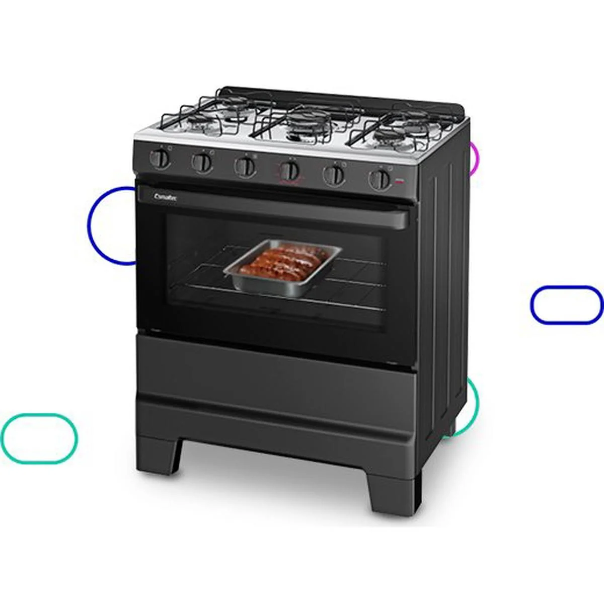 Fogão de Piso Esmaltec Ideal Pop F5ISP 5 Bocas Mesa Inox Preto AP/MT