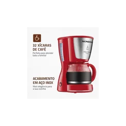 Cafeteira Elétrica Mondial Dolce Arome 32 Xícaras Inox Vermelha 127V AP/MT