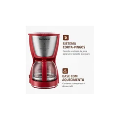 Cafeteira Elétrica Mondial Dolce Arome 32 Xícaras Inox Vermelha 127V AP/MT