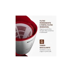Cafeteira Elétrica Mondial Dolce Arome 32 Xícaras Inox Vermelha 127V AP/MT