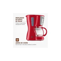 Cafeteira Elétrica Mondial Dolce Arome 32 Xícaras Inox Vermelha 127V AP/MT