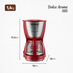 Cafeteira Elétrica Mondial Dolce Arome 32 Xícaras Inox Vermelha 127V AP/MT