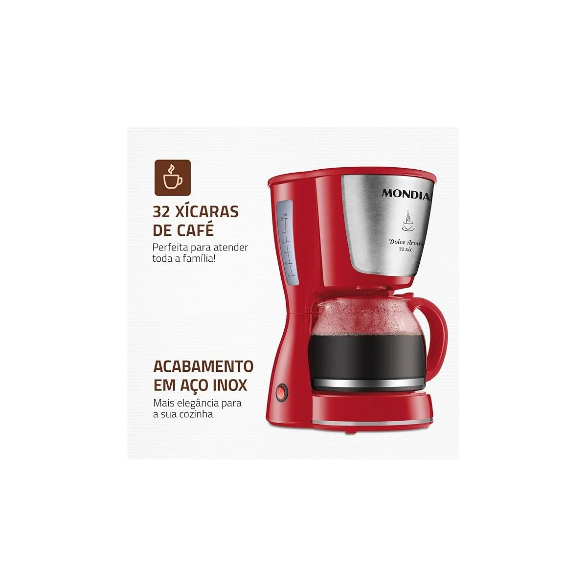 Cafeteira Elétrica Mondial Dolce Arome 32 Xícaras Inox Vermelha 127V AP/MT