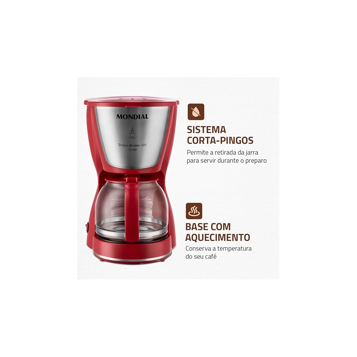Cafeteira Elétrica Mondial Dolce Arome 32 Xícaras Inox Vermelha 127V AP/MT