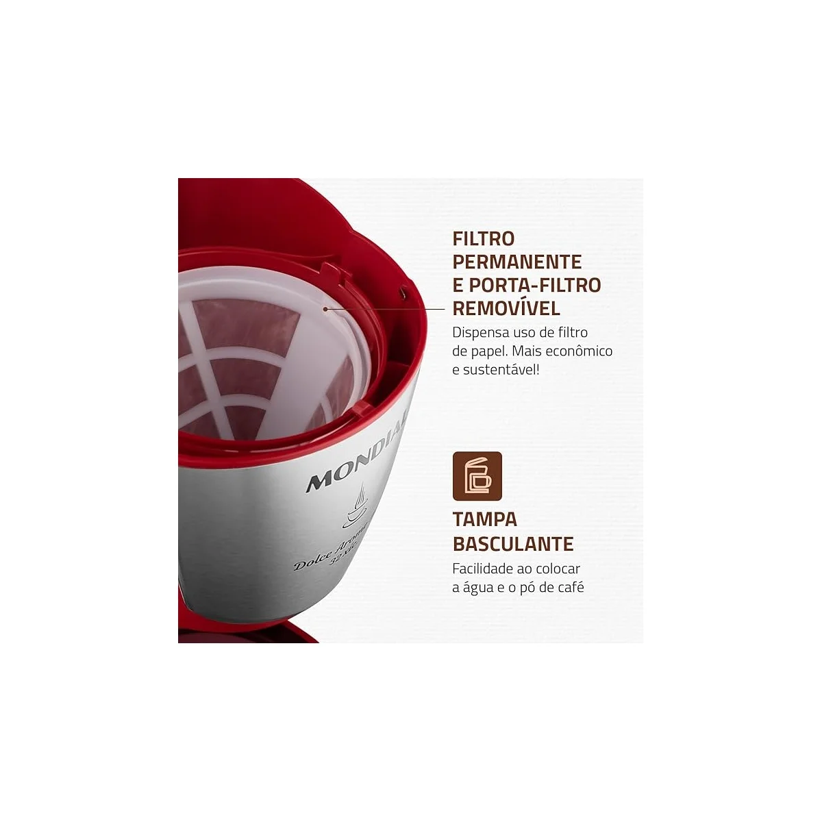 Cafeteira Elétrica Mondial Dolce Arome 32 Xícaras Inox Vermelha 127V AP/MT