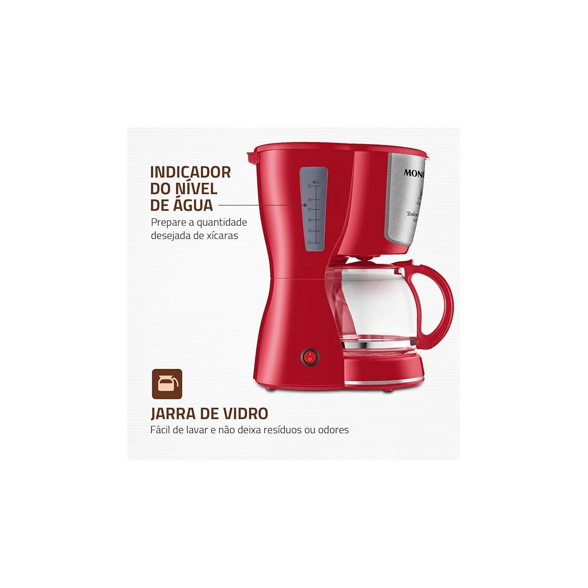 Cafeteira Elétrica Mondial Dolce Arome 32 Xícaras Inox Vermelha 127V AP/MT