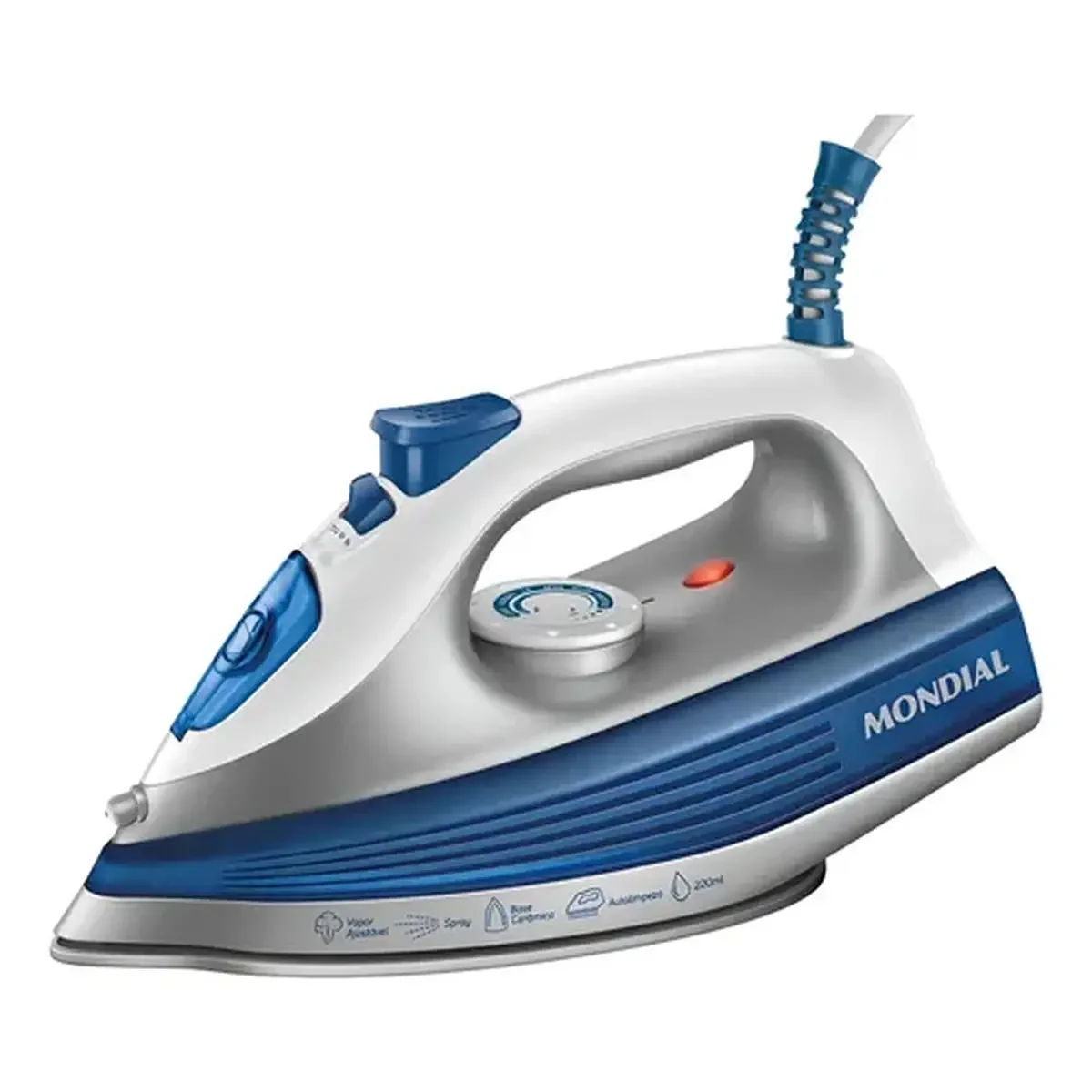 Ferro a Vapor Mondial FVN-01-BL Base Cerâmica 1200W 127V Branco/Azul AP/MT