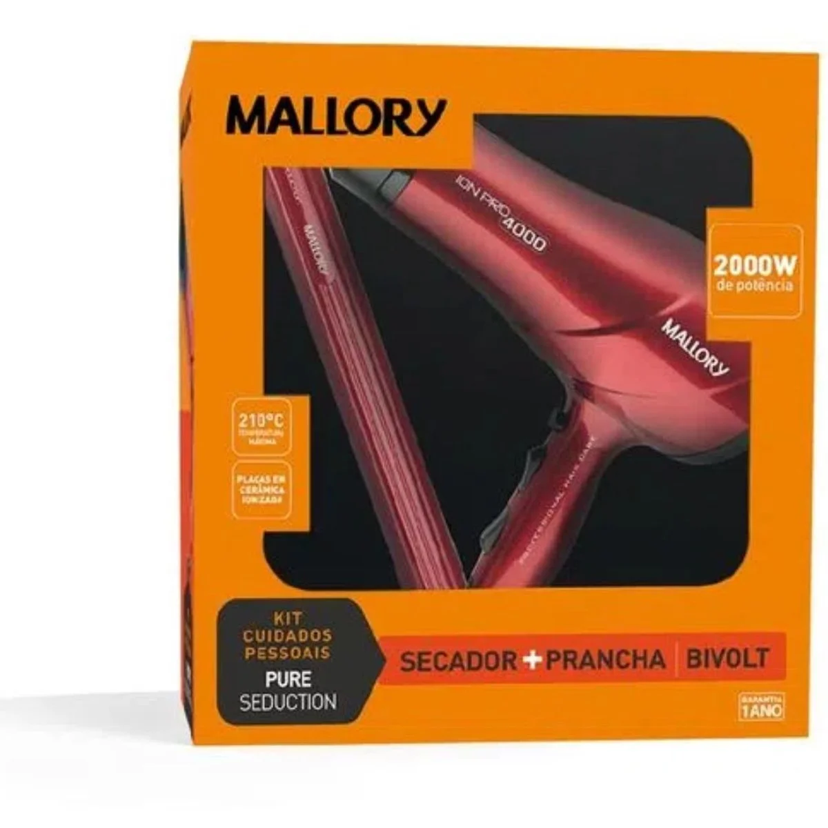 Kit Secador e Prancha Mallory Pure Seduction Vermelho Bivolt - AP / MT