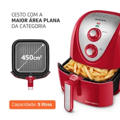 Fritadeira Elétrica Sem Óleo Air Fryer Mondial Grand Family Inox 5L Vermelha 127V AP/MT