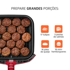 Fritadeira Elétrica Sem Óleo Air Fryer Mondial Grand Family Inox 5L Vermelha 127V AP/MT