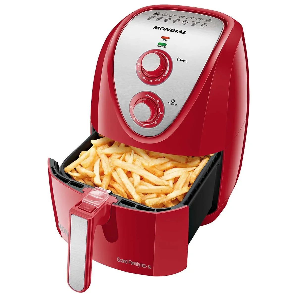 Fritadeira Elétrica Sem Óleo Air Fryer Mondial Grand Family Inox 5L Vermelha 127V AP/MT