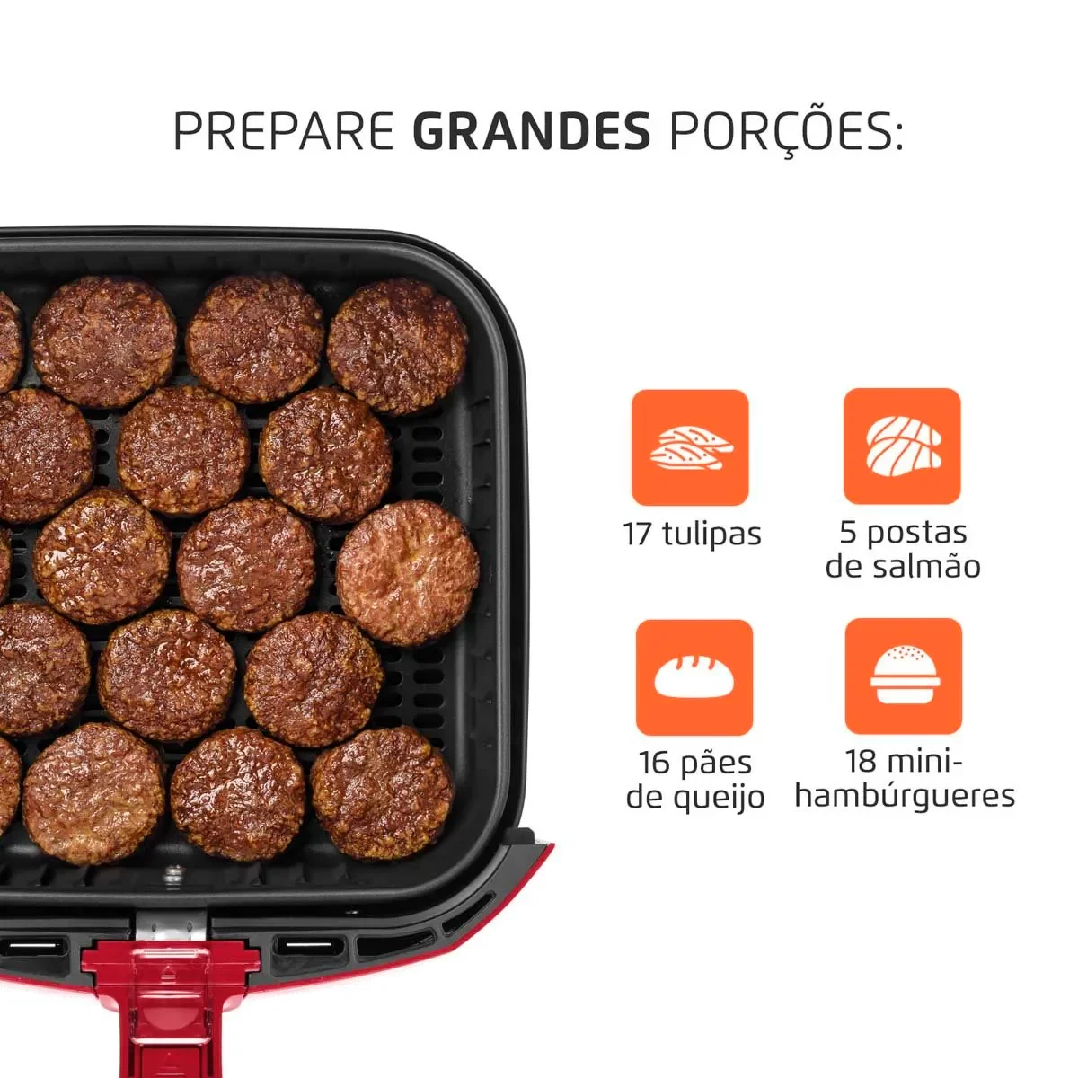 Fritadeira Elétrica Sem Óleo Air Fryer Mondial Grand Family Inox 5L Vermelha 127V AP/MT