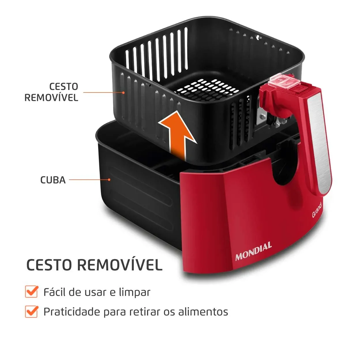Fritadeira Elétrica Sem Óleo Air Fryer Mondial Grand Family Inox 5L Vermelha 127V AP/MT