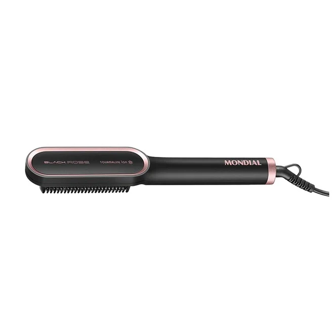 Escova Alisadora Mondial Black Rose EA-07 Bivolt Preto e Rose AP/MT