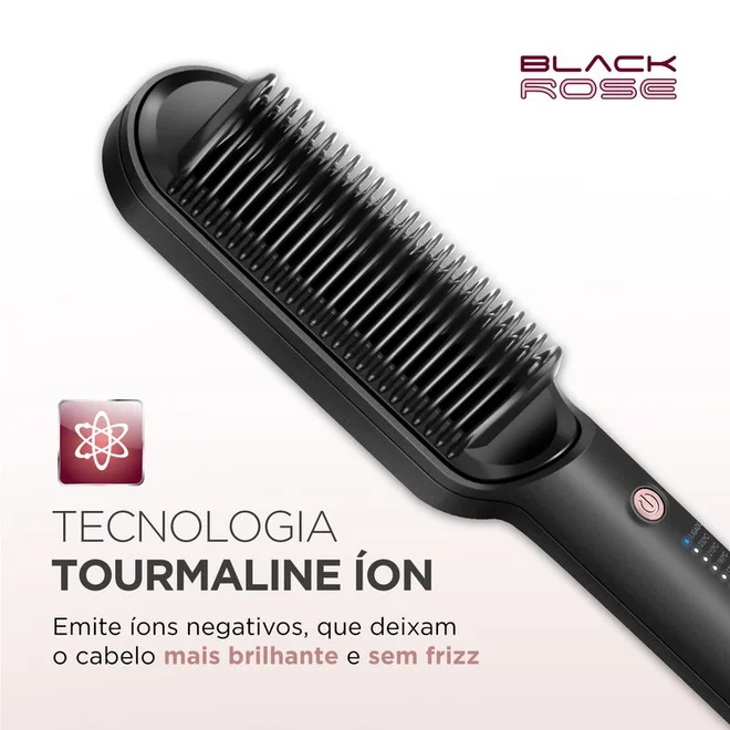 Escova Alisadora Mondial Black Rose EA-07 Bivolt Preto e Rose AP/MT