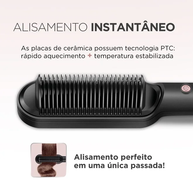 Escova Alisadora Mondial Black Rose EA-07 Bivolt Preto e Rose AP/MT