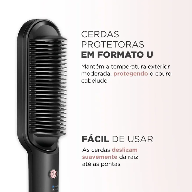 Escova Alisadora Mondial Black Rose EA-07 Bivolt Preto e Rose AP/MT