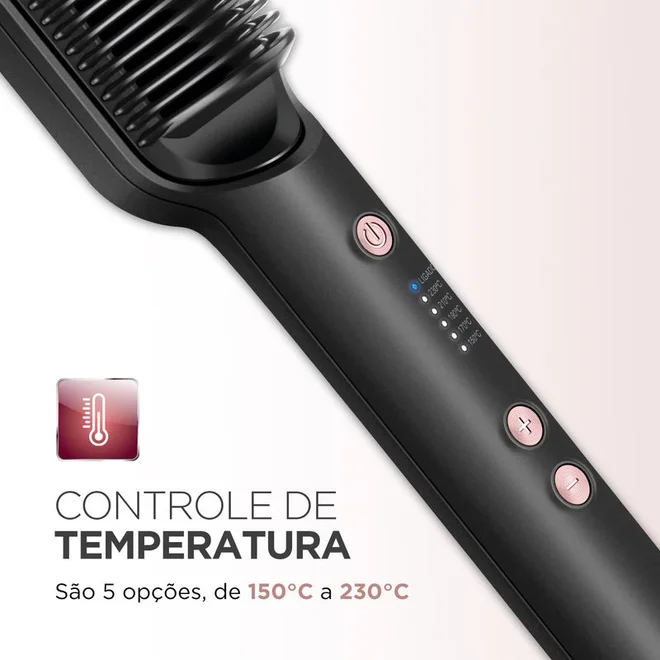 Escova Alisadora Mondial Black Rose EA-07 Bivolt Preto e Rose AP/MT